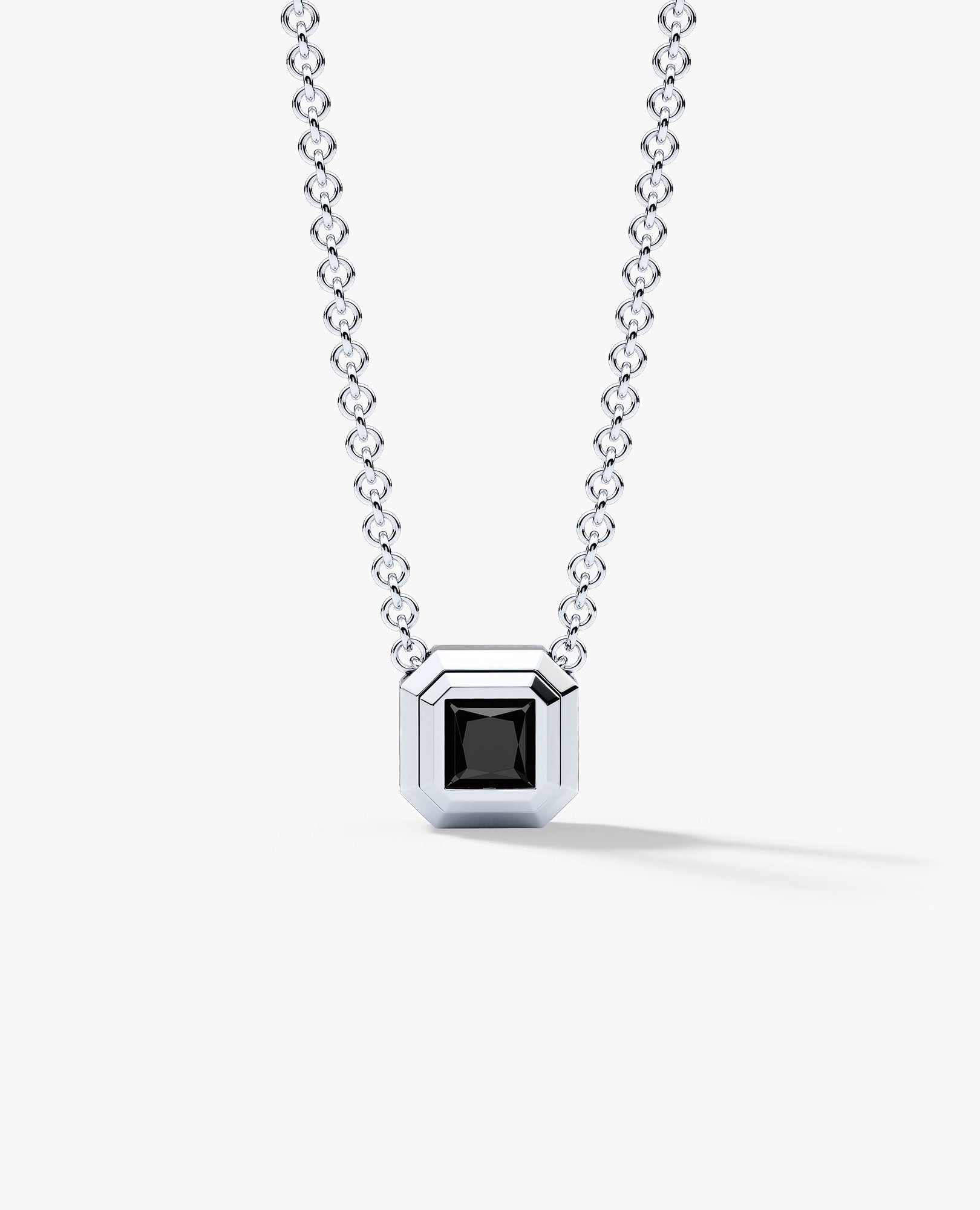 LODE Solitaire Bezel Set Floating Princess Cut Black Diamond Pendant Necklace