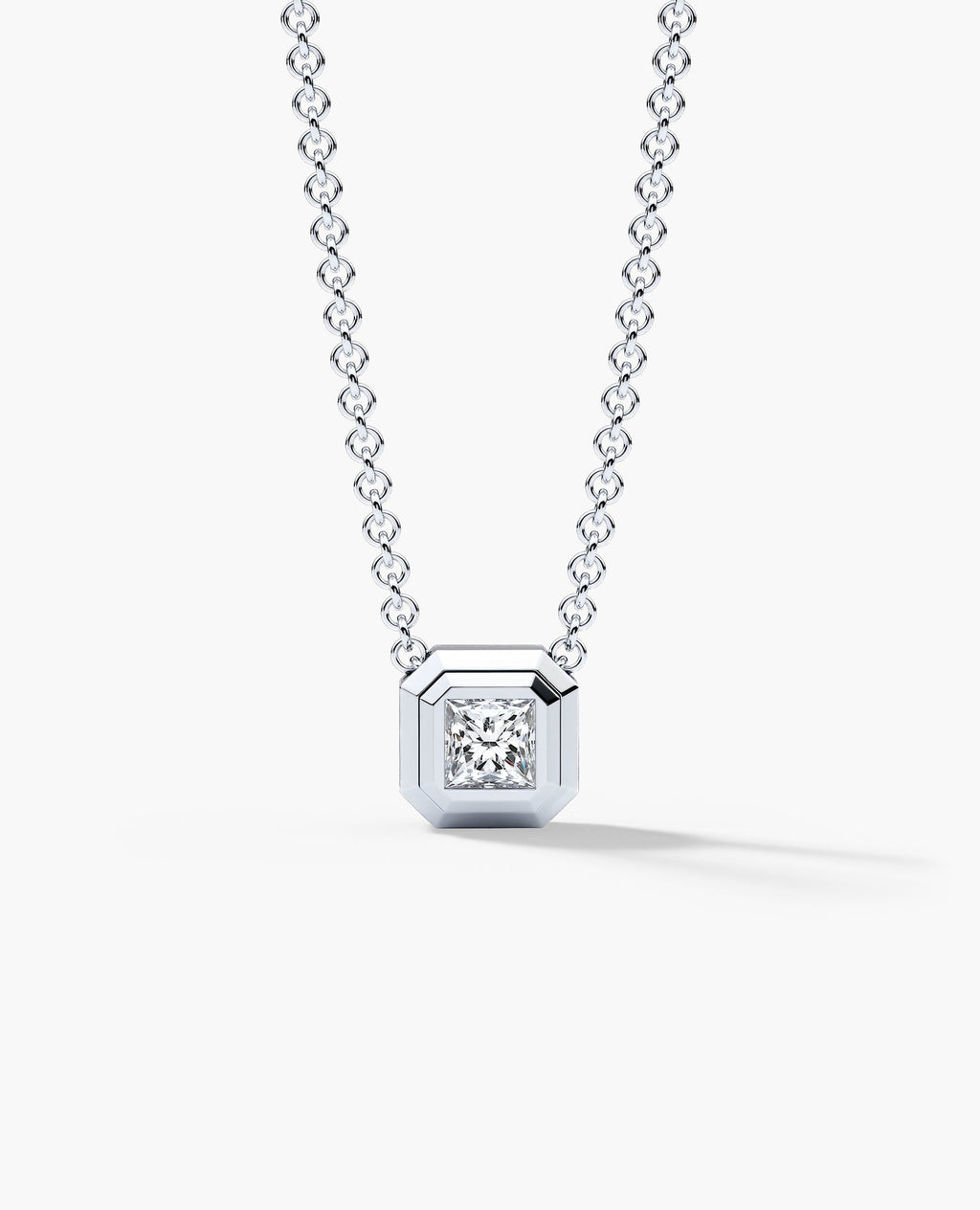 LODE Solitaire Bezel Set Floating Princess Cut Diamond Pendant Necklace