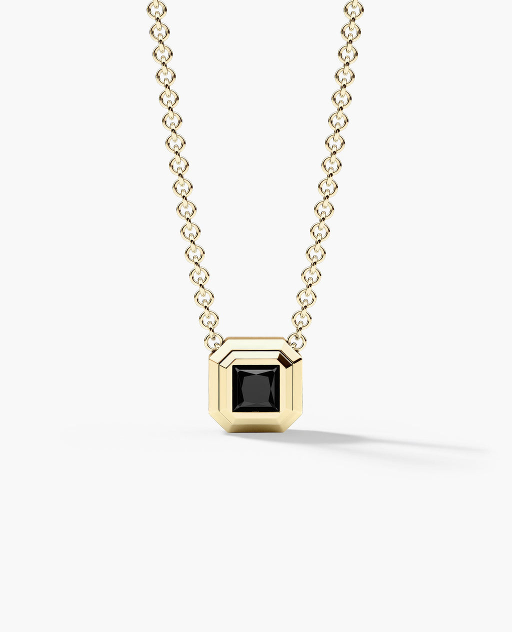 LODE Solitaire Bezel Set Floating Princess Cut Black Diamond Pendant Necklace