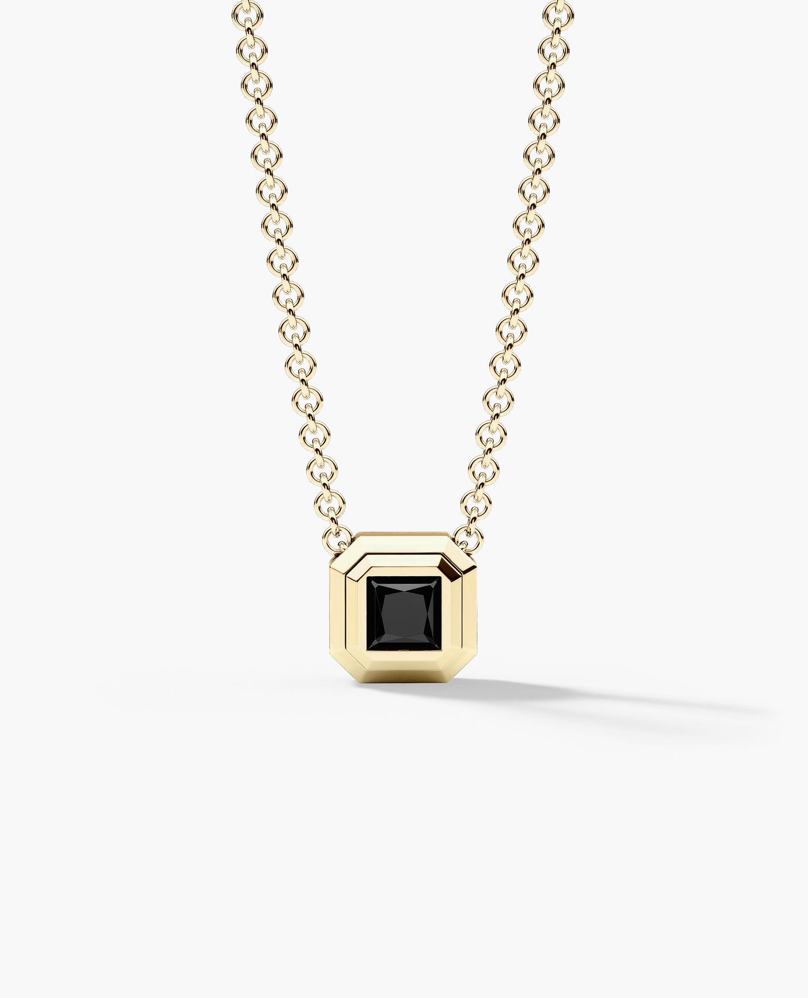 LODE Solitaire Bezel Set Floating Princess Cut Black Diamond Pendant Necklace