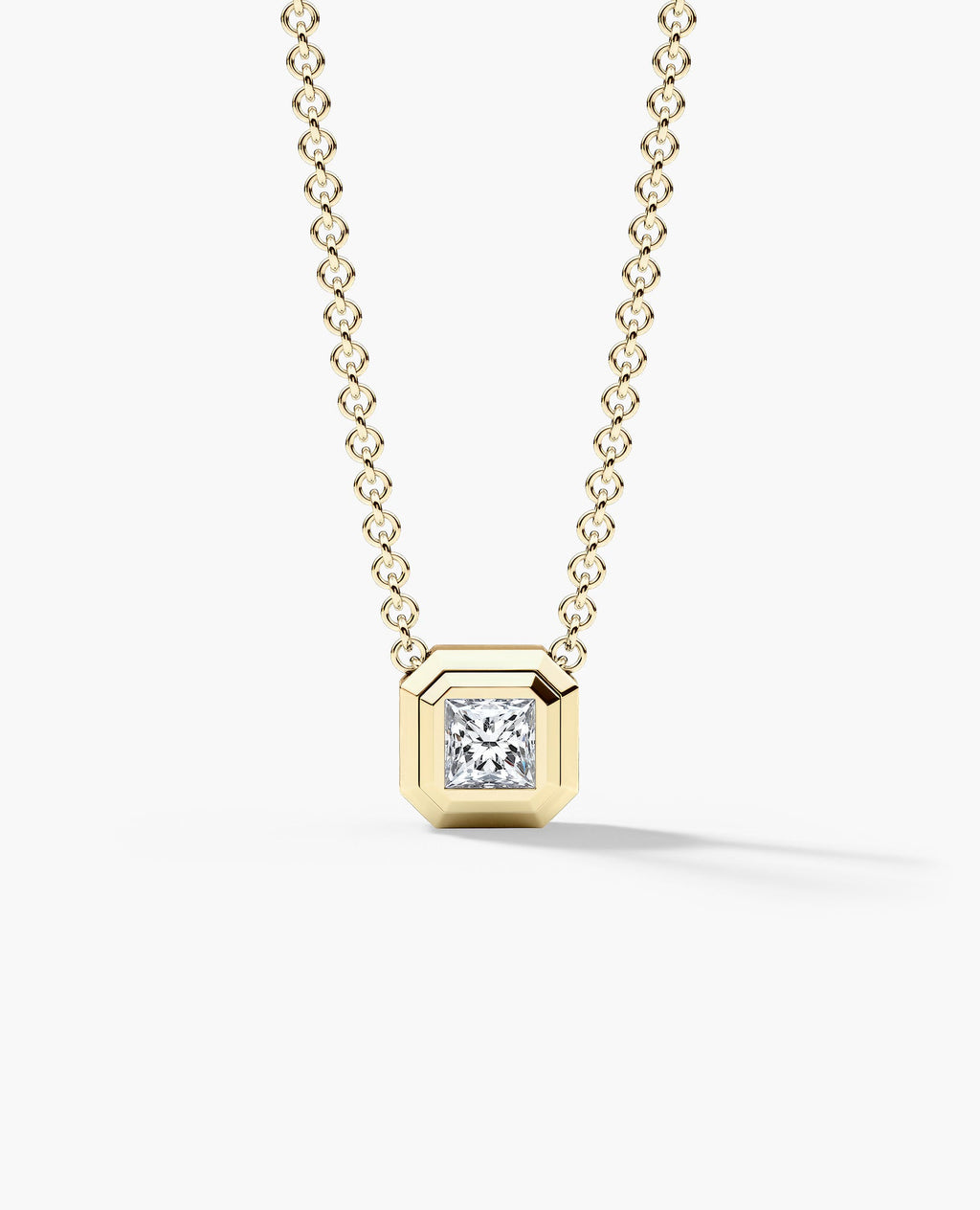 LODE Solitaire Bezel Set Floating Princess Cut Diamond Pendant Necklace