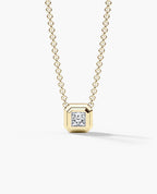 LODE Solitaire Bezel Set Floating Princess Cut Diamond Pendant Necklace