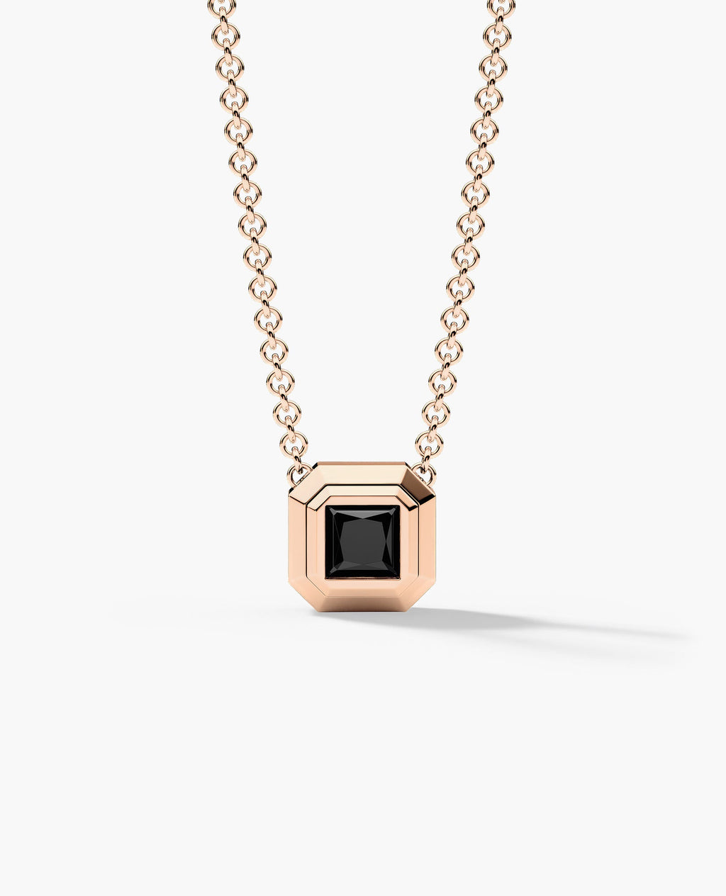 LODE Solitaire Bezel Set Floating Princess Cut Black Diamond Pendant Necklace