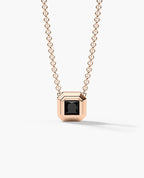 LODE Solitaire Bezel Set Floating Princess Cut Black Diamond Pendant Necklace