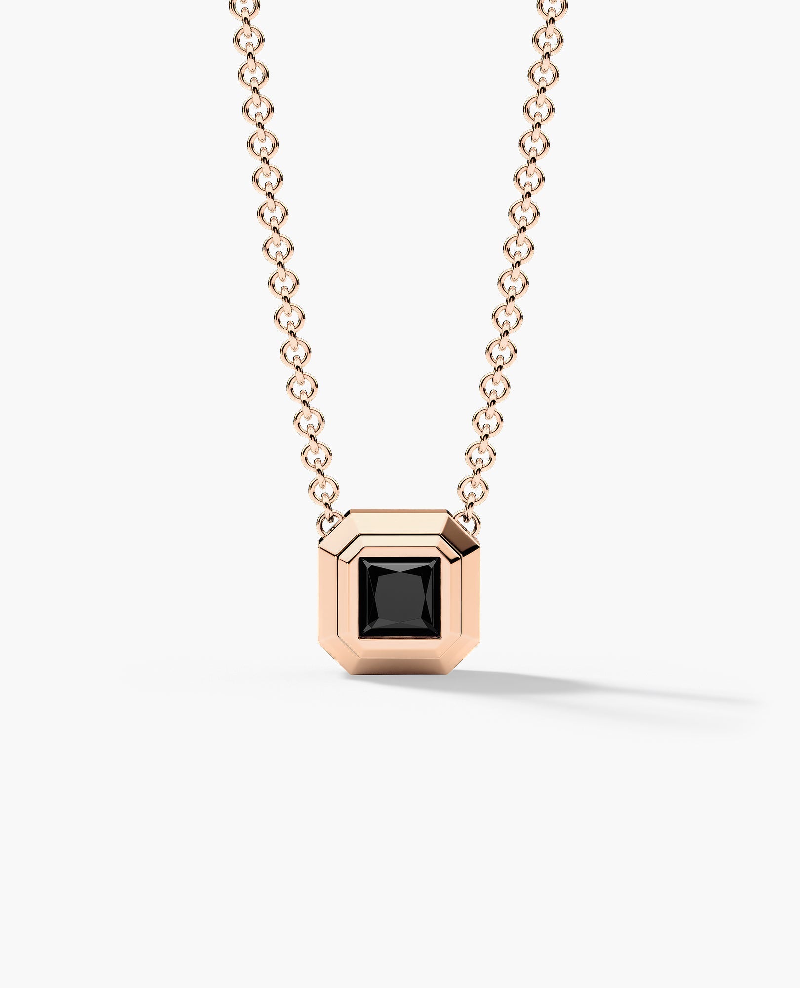 LODE Solitaire Bezel Set Floating Princess Cut Black Diamond Pendant Necklace