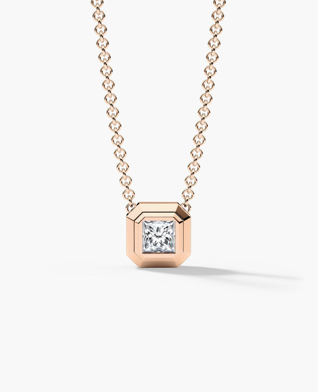 LODE Solitaire Bezel Set Floating Princess Cut Diamond Pendant Necklace