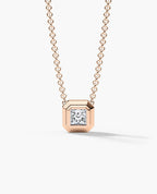 LODE Solitaire Bezel Set Floating Princess Cut Diamond Pendant Necklace