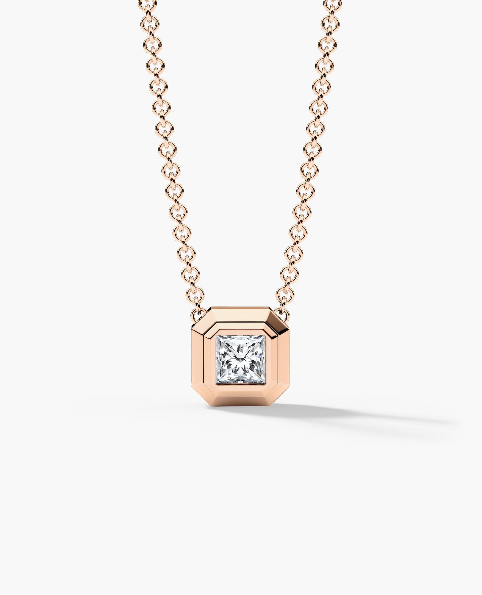 LODE Solitaire Bezel Set Floating Princess Cut Diamond Pendant Necklace