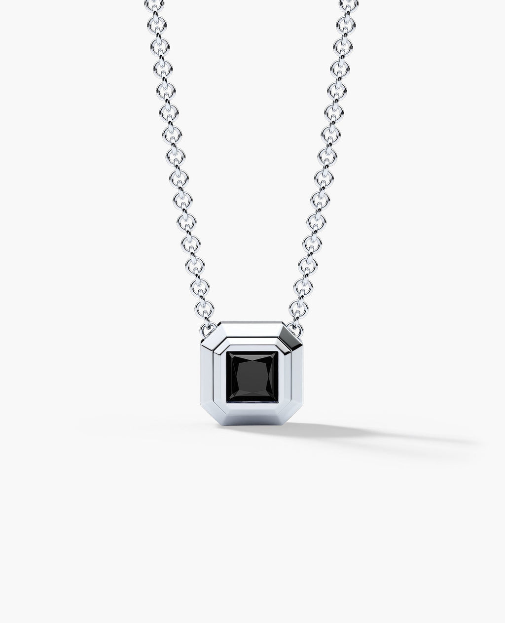 LODE Solitaire Bezel Set Floating Princess Cut Black Diamond Pendant Necklace