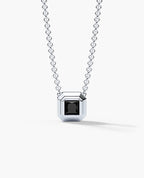 LODE Solitaire Bezel Set Floating Princess Cut Black Diamond Pendant Necklace