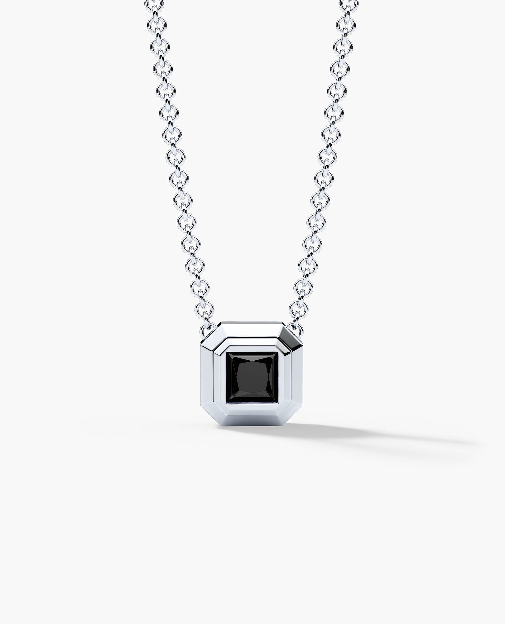 LODE Solitaire Bezel Set Floating Princess Cut Black Diamond Pendant Necklace