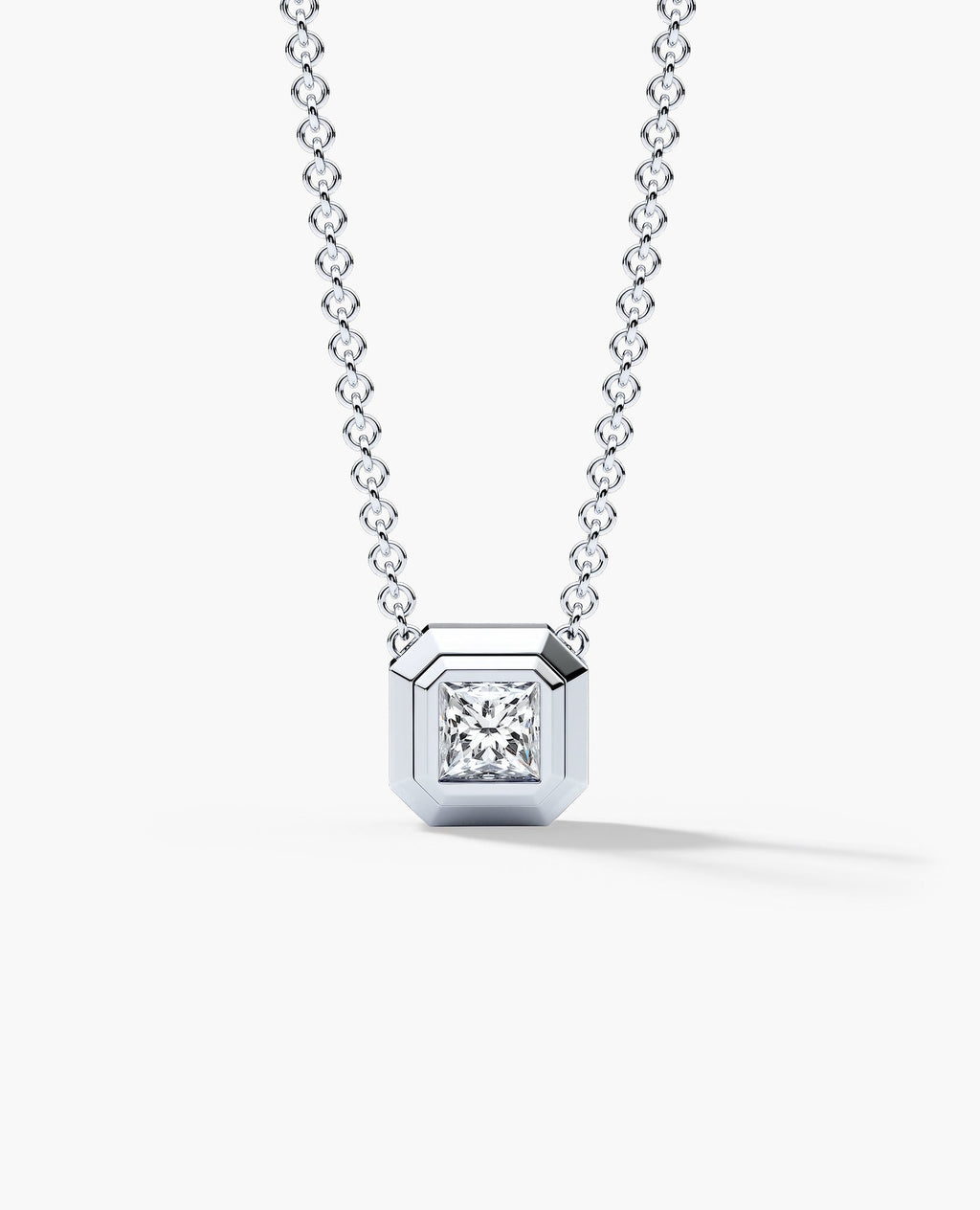 LODE Solitaire Bezel Set Floating Princess Cut Diamond Pendant Necklace