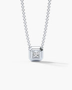 LODE Solitaire Bezel Set Floating Princess Cut Diamond Pendant Necklace
