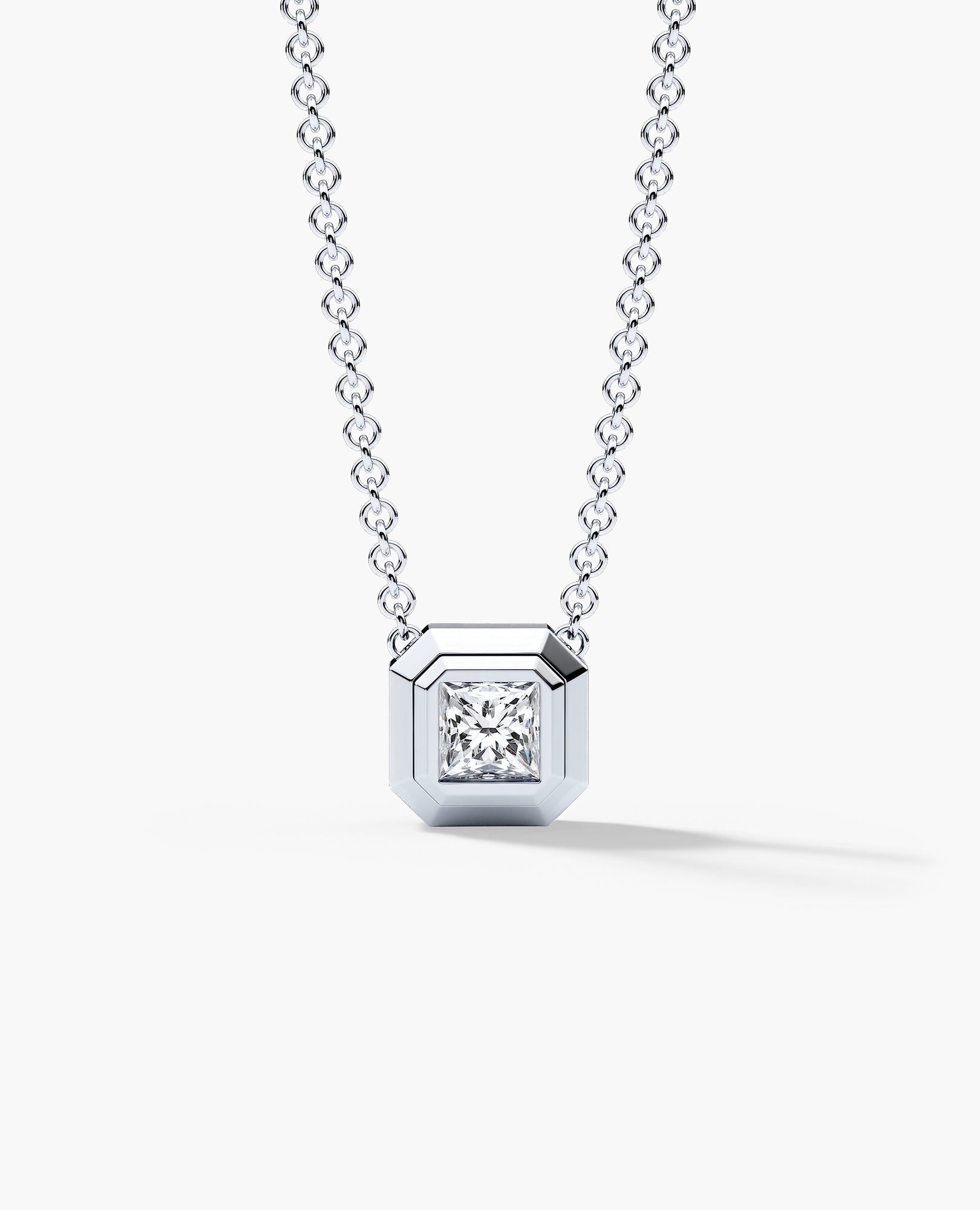 LODE Solitaire Bezel Set Floating Princess Cut Diamond Pendant Necklace