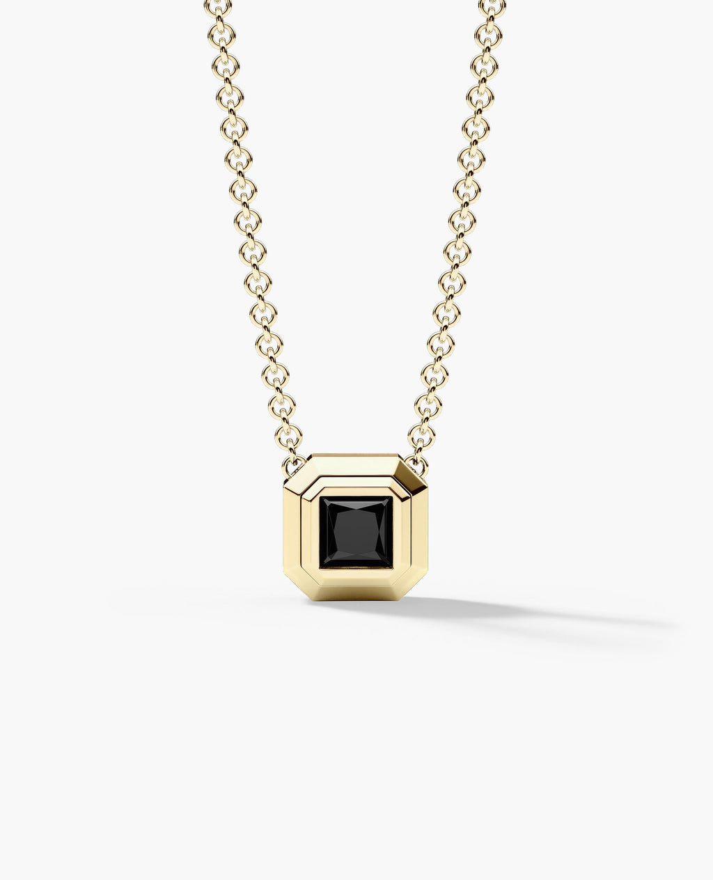 LODE Solitaire Bezel Set Floating Princess Cut Black Diamond Pendant Necklace