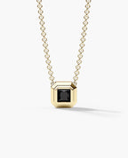 LODE Solitaire Bezel Set Floating Princess Cut Black Diamond Pendant Necklace