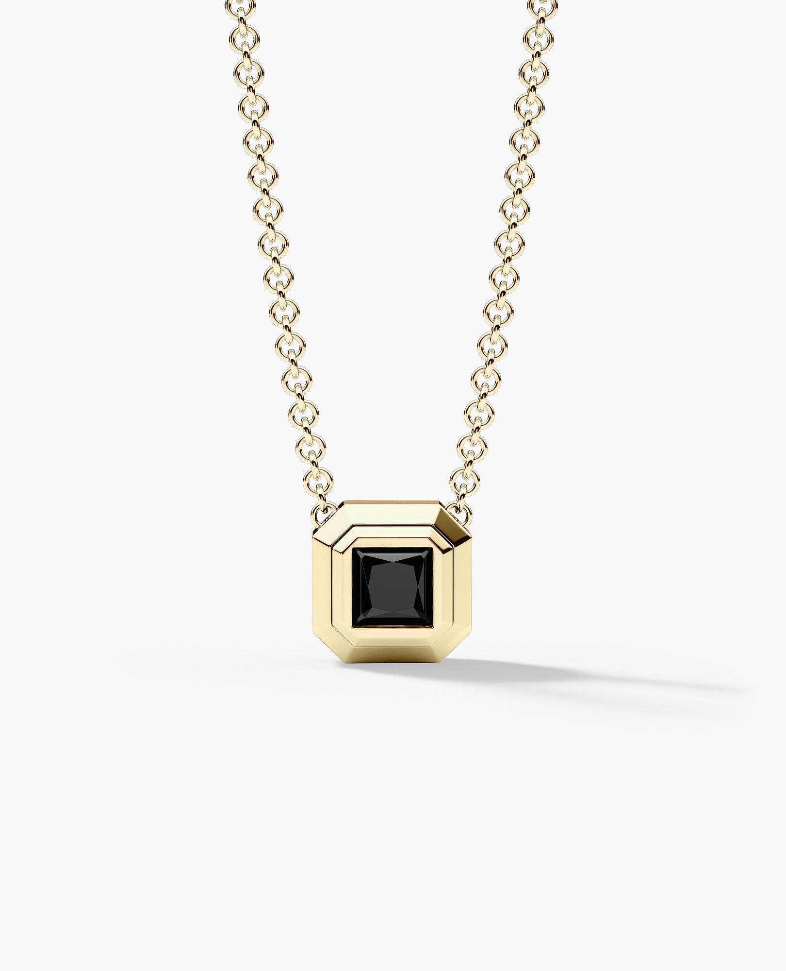 LODE Solitaire Bezel Set Floating Princess Cut Black Diamond Pendant Necklace