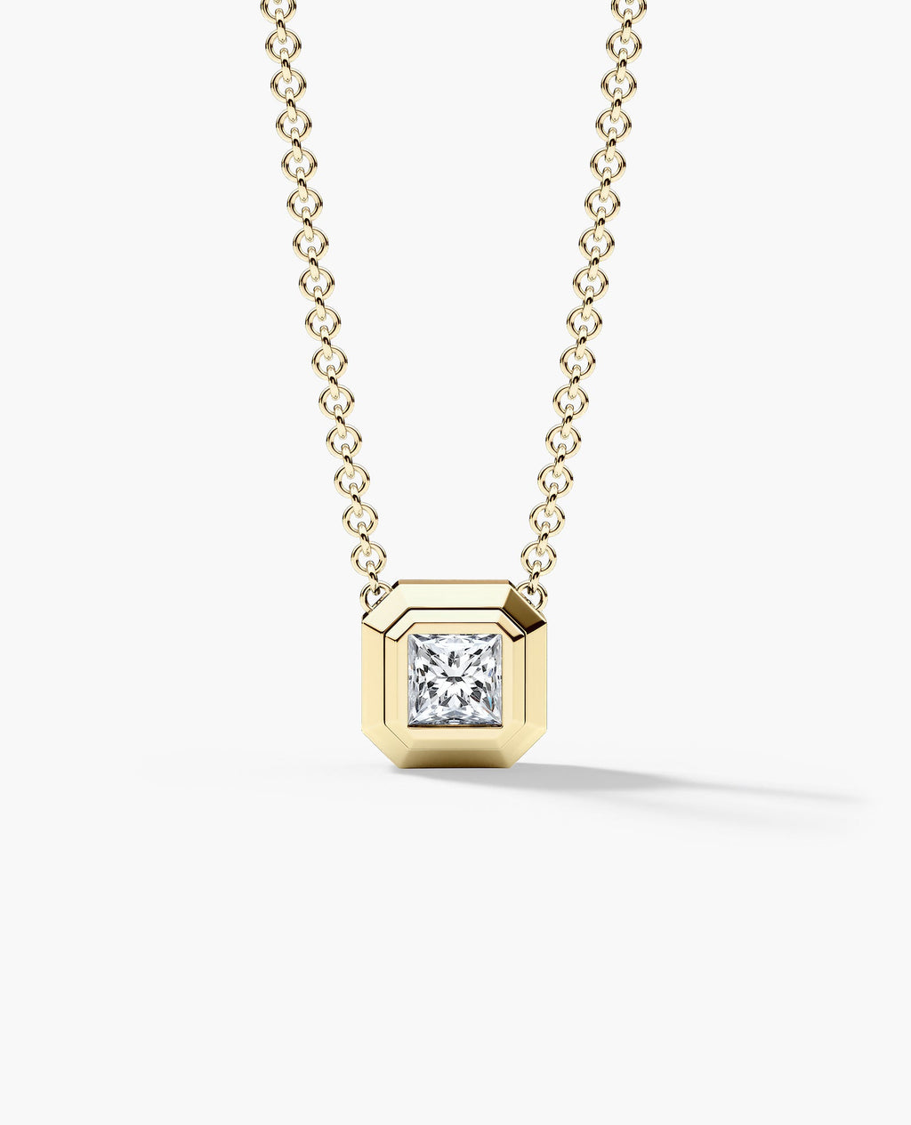 LODE Solitaire Bezel Set Floating Princess Cut Diamond Pendant Necklace