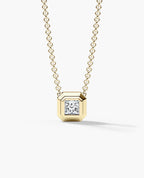 LODE Solitaire Bezel Set Floating Princess Cut Diamond Pendant Necklace