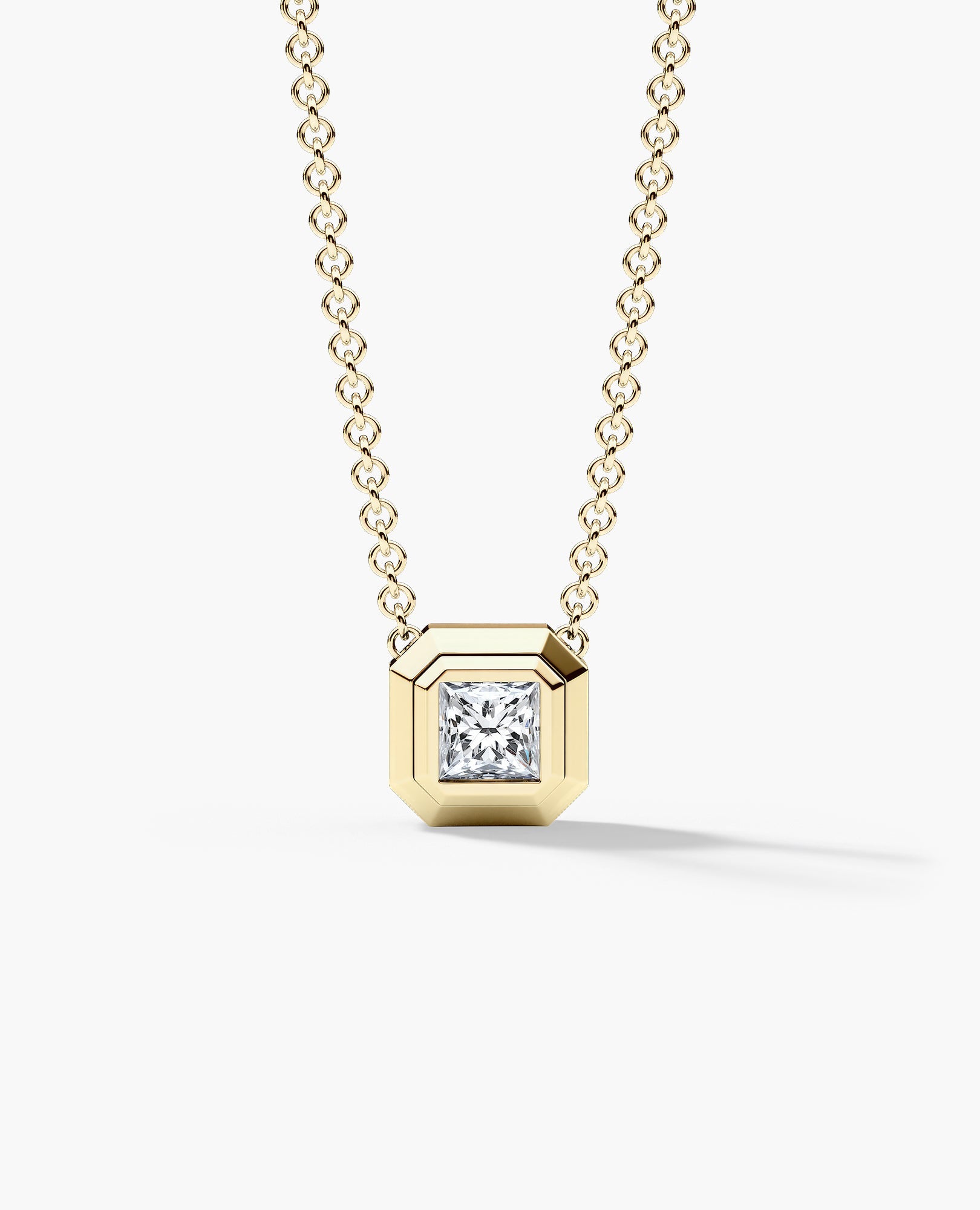 LODE Solitaire Bezel Set Floating Princess Cut Diamond Pendant Necklace