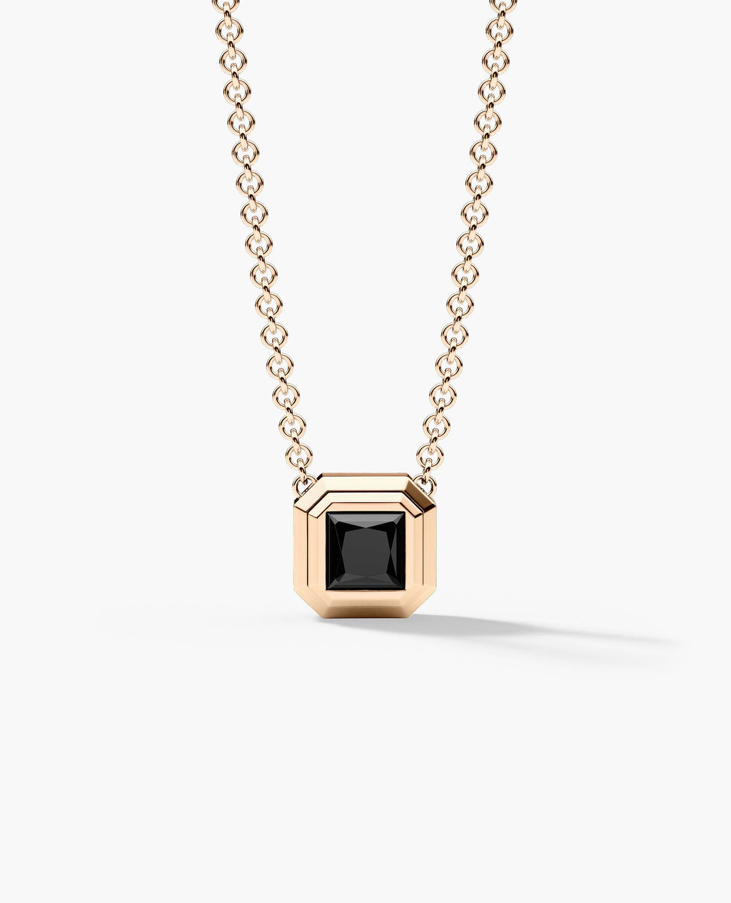 LODE Solitaire Bezel Set Floating Princess Cut Black Diamond Pendant Necklace