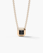 LODE Solitaire Bezel Set Floating Princess Cut Black Diamond Pendant Necklace