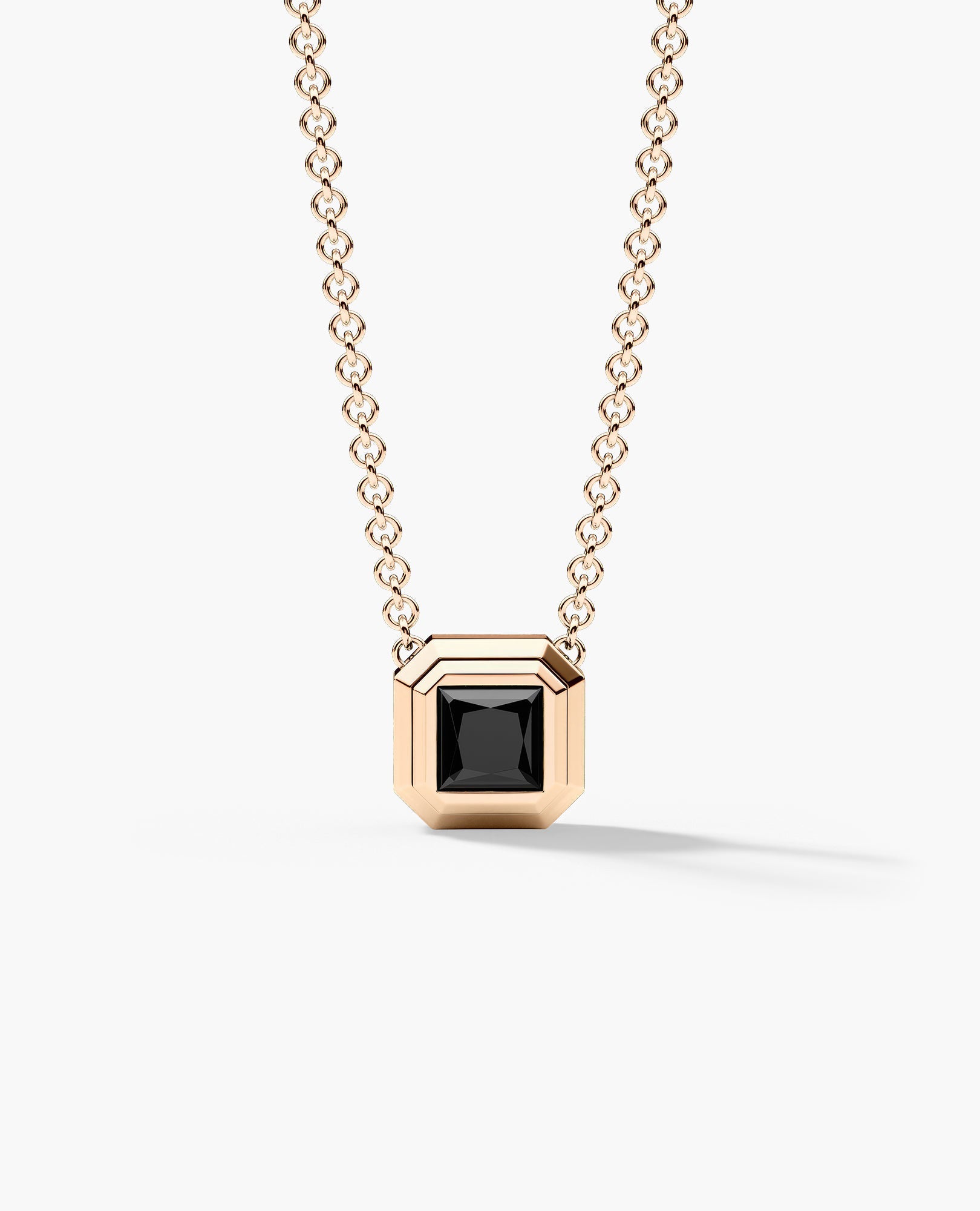 LODE Solitaire Bezel Set Floating Princess Cut Black Diamond Pendant Necklace