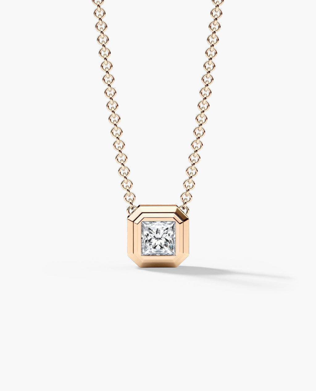 LODE Solitaire Bezel Set Floating Princess Cut Diamond Pendant Necklace