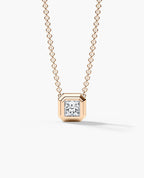 LODE Solitaire Bezel Set Floating Princess Cut Diamond Pendant Necklace