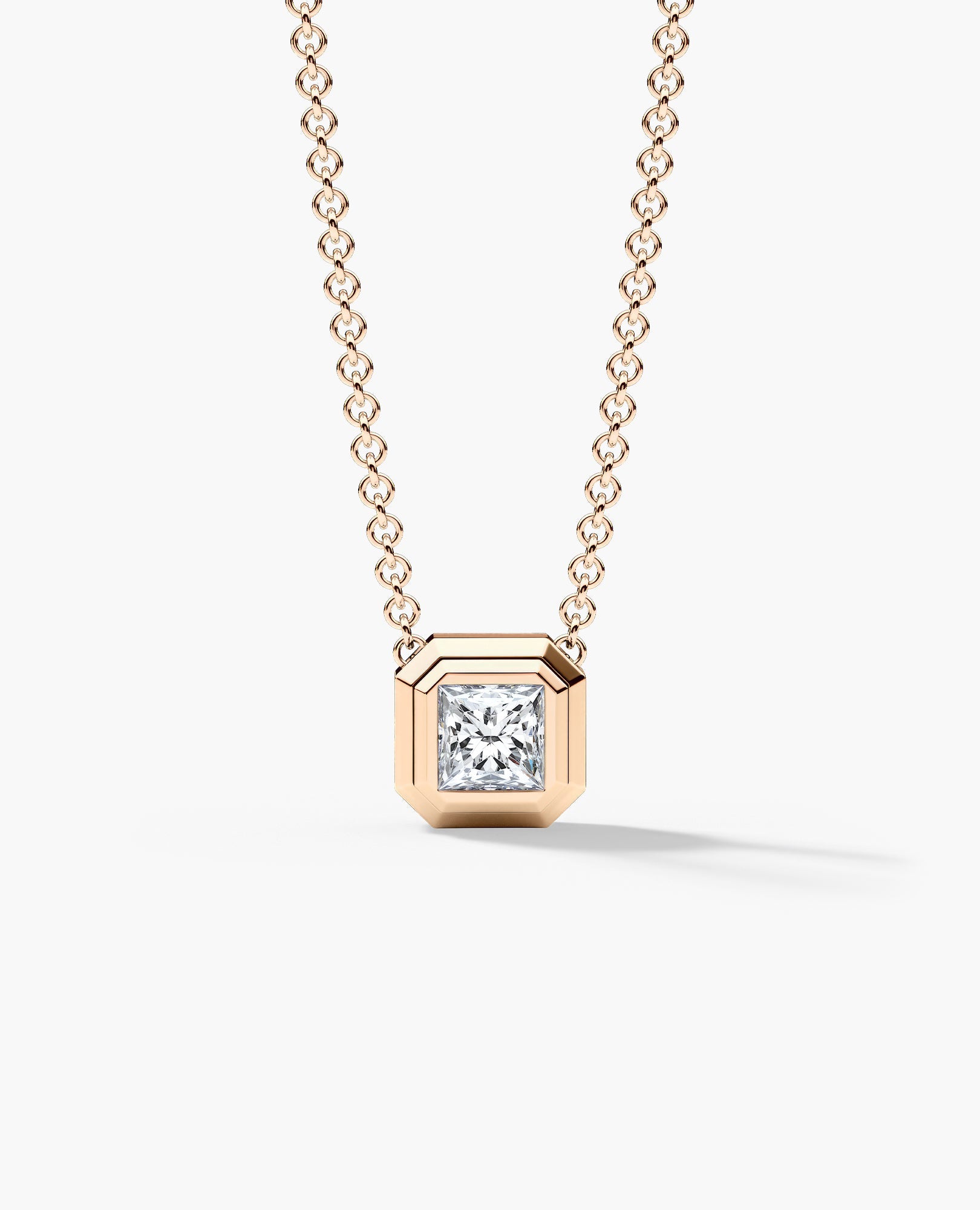LODE Solitaire Bezel Set Floating Princess Cut Diamond Pendant Necklace