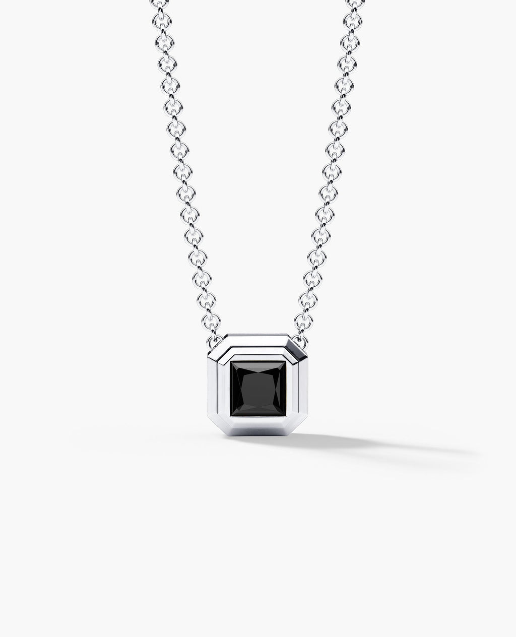 LODE Solitaire Bezel Set Floating Princess Cut Black Diamond Pendant Necklace