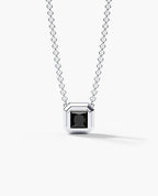 LODE Solitaire Bezel Set Floating Princess Cut Black Diamond Pendant Necklace