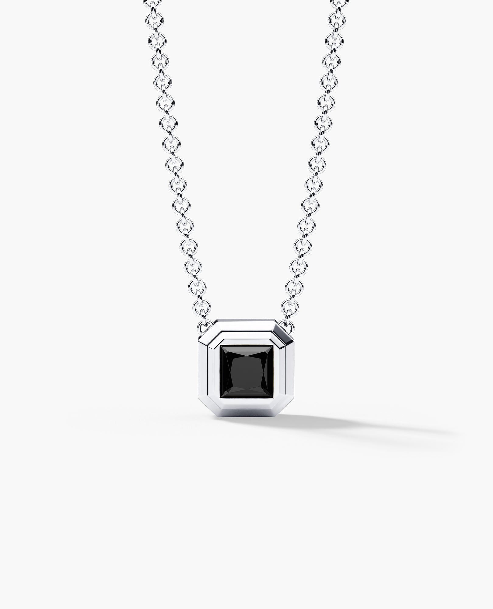 LODE Solitaire Bezel Set Floating Princess Cut Black Diamond Pendant Necklace