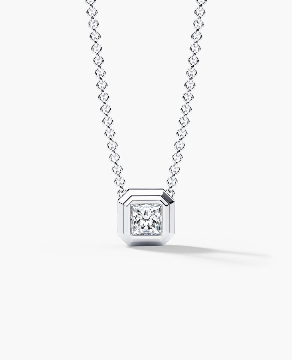 LODE Solitaire Bezel Set Floating Princess Cut Diamond Pendant Necklace