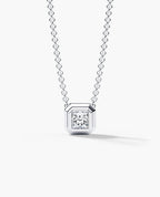 LODE Solitaire Bezel Set Floating Princess Cut Diamond Pendant Necklace