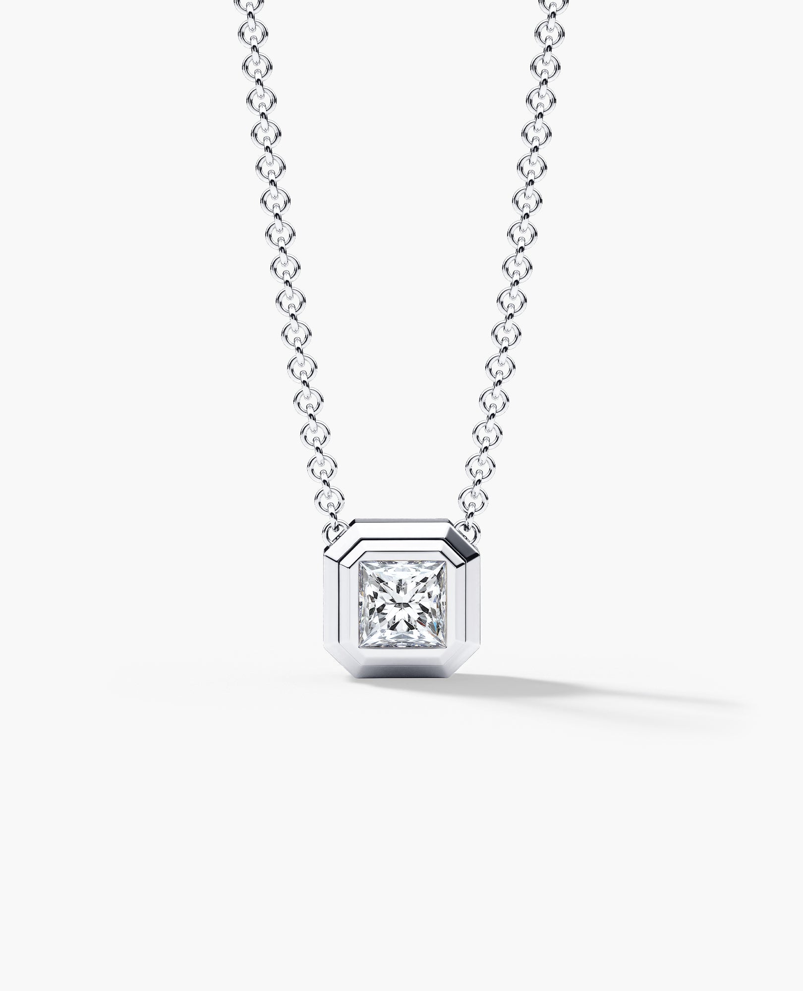 LODE Solitaire Bezel Set Floating Princess Cut Diamond Pendant Necklace