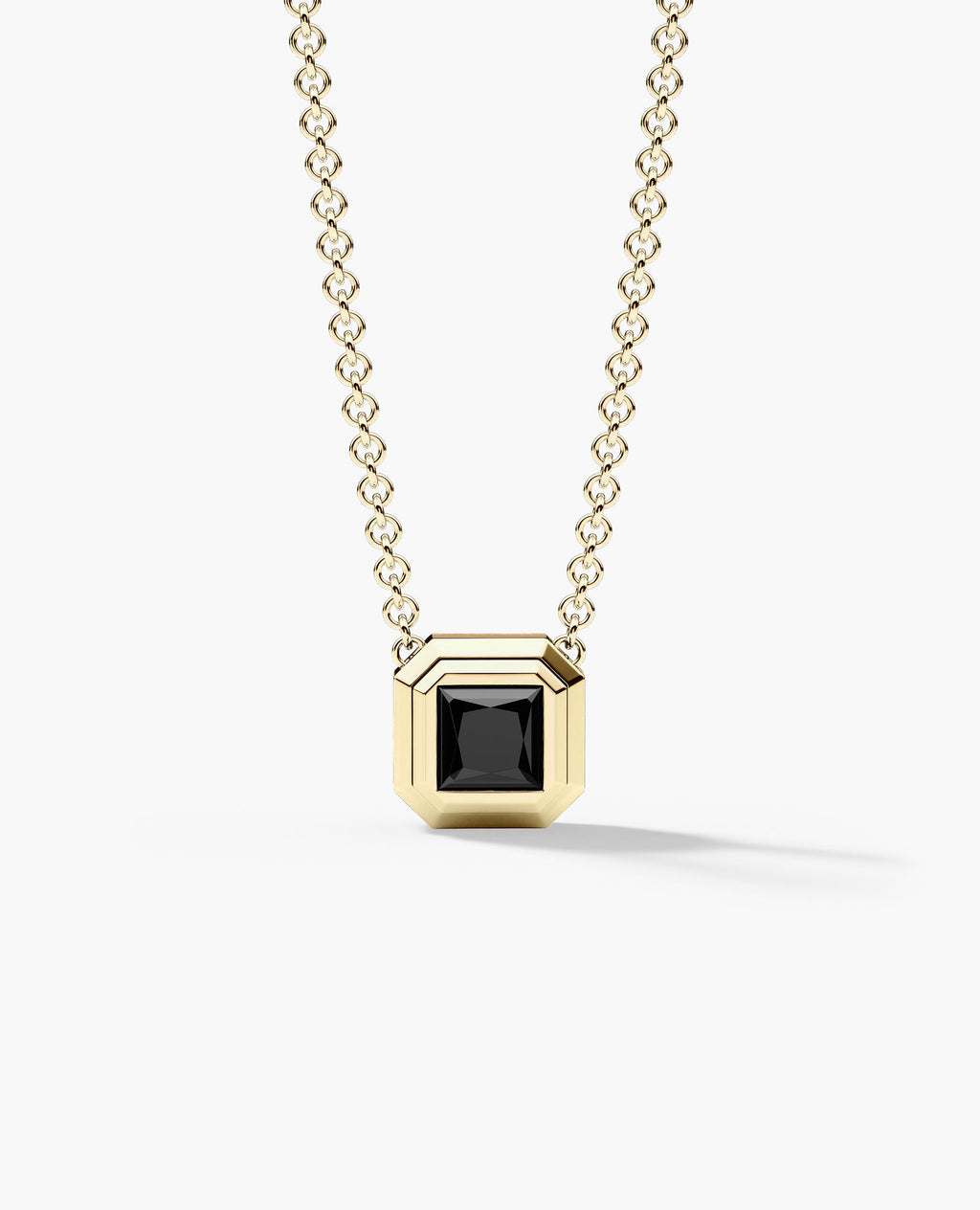 LODE Solitaire Bezel Set Floating Princess Cut Black Diamond Pendant Necklace
