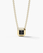 LODE Solitaire Bezel Set Floating Princess Cut Black Diamond Pendant Necklace