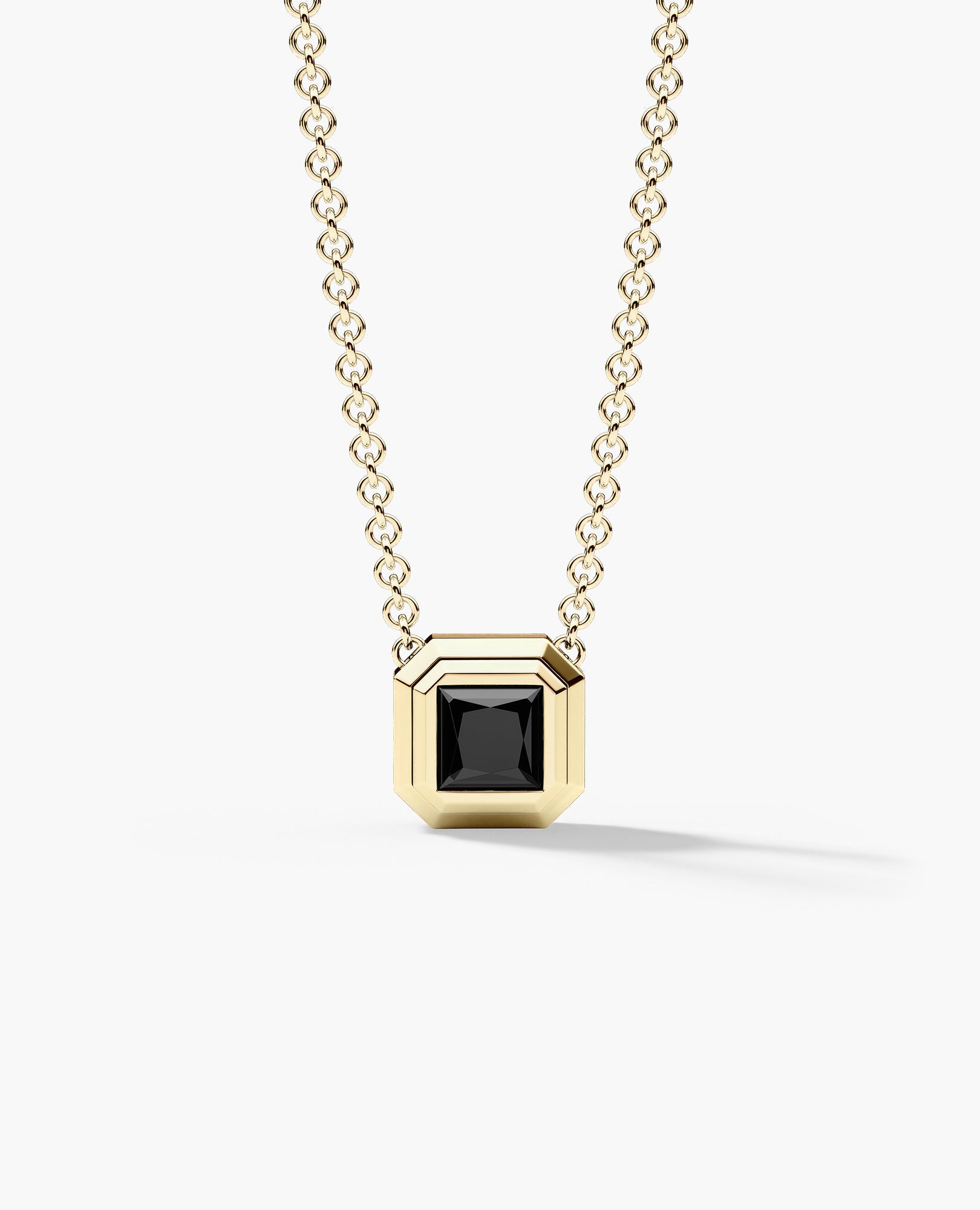 LODE Solitaire Bezel Set Floating Princess Cut Black Diamond Pendant Necklace