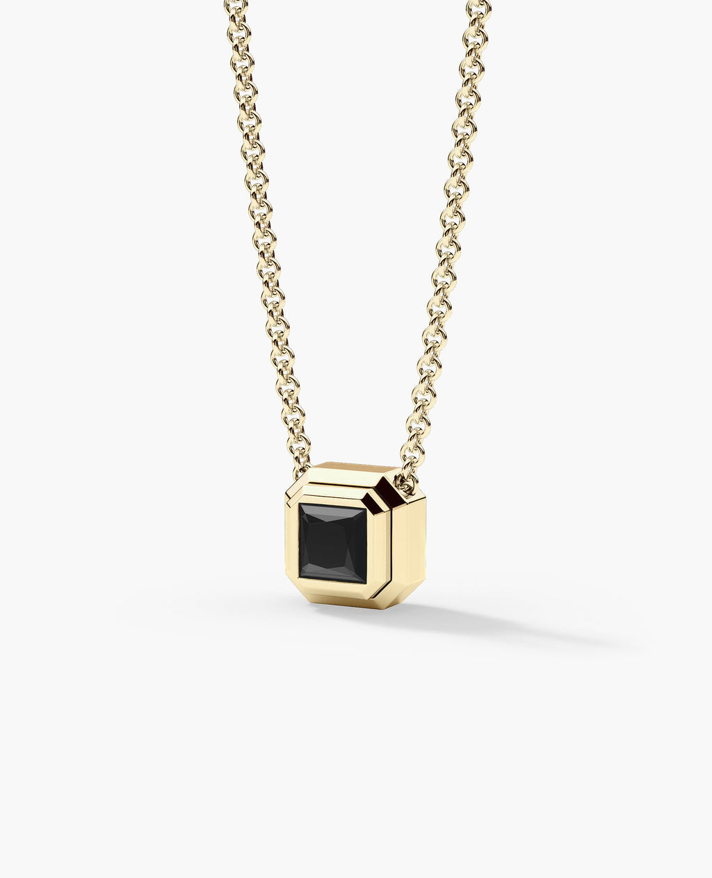 LODE Solitaire Bezel Set Floating Princess Cut Black Diamond Pendant Necklace
