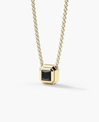 LODE Solitaire Bezel Set Floating Princess Cut Black Diamond Pendant Necklace