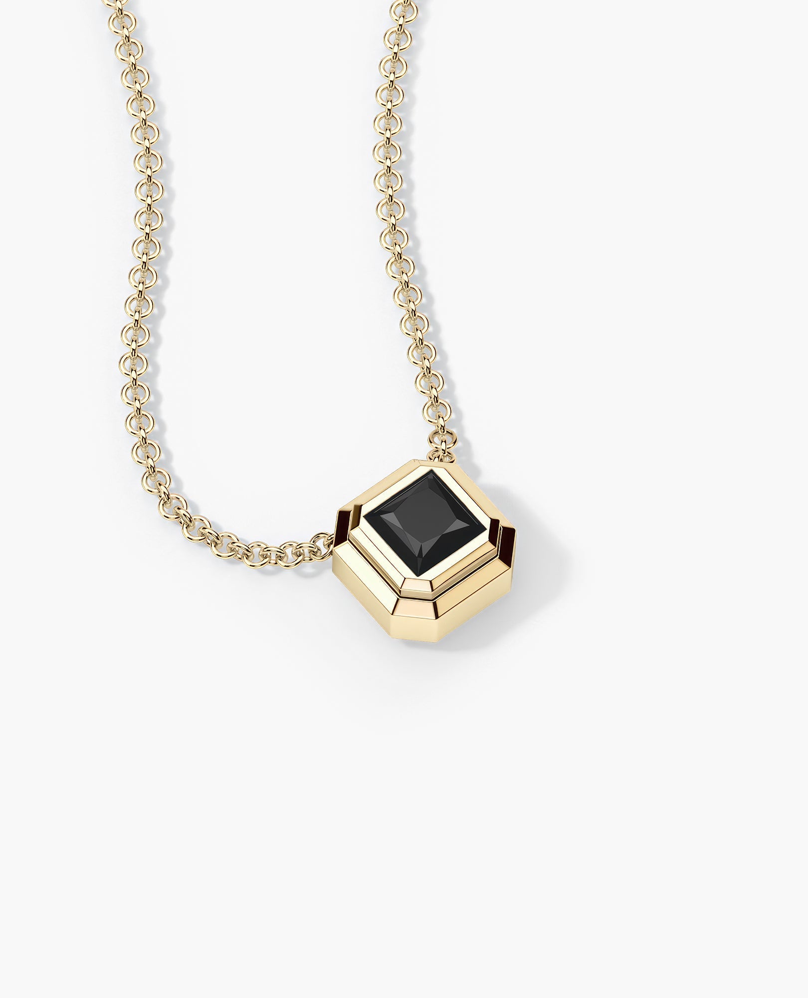 LODE Solitaire Bezel Set Floating Princess Cut Black Diamond Pendant Necklace