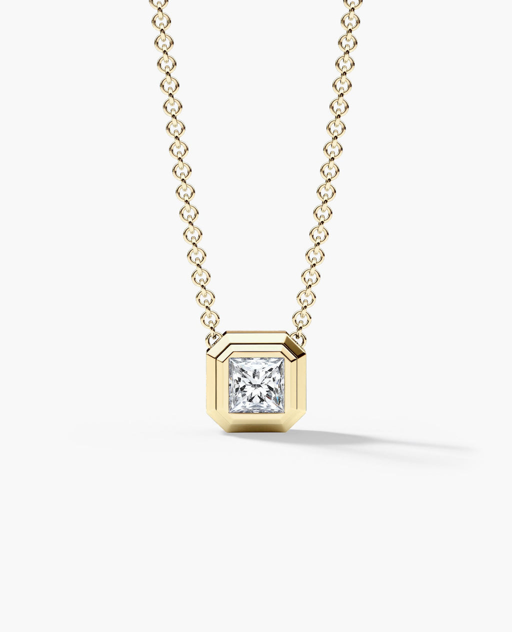 LODE Solitaire Bezel Set Floating Princess Cut Diamond Pendant Necklace
