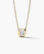 LODE Solitaire Bezel Set Floating Princess Cut Diamond Pendant Necklace