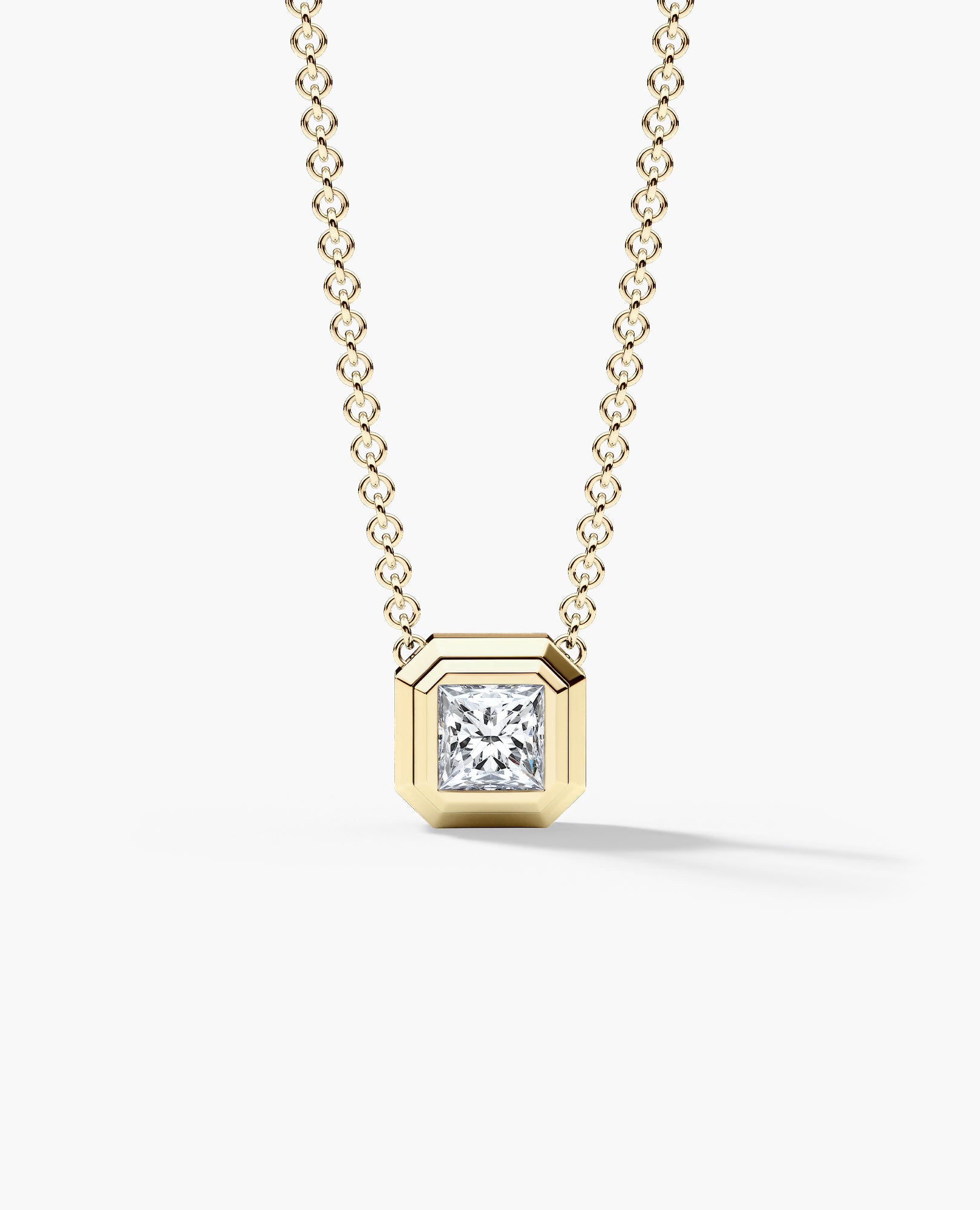 LODE Solitaire Bezel Set Floating Princess Cut Diamond Pendant Necklace