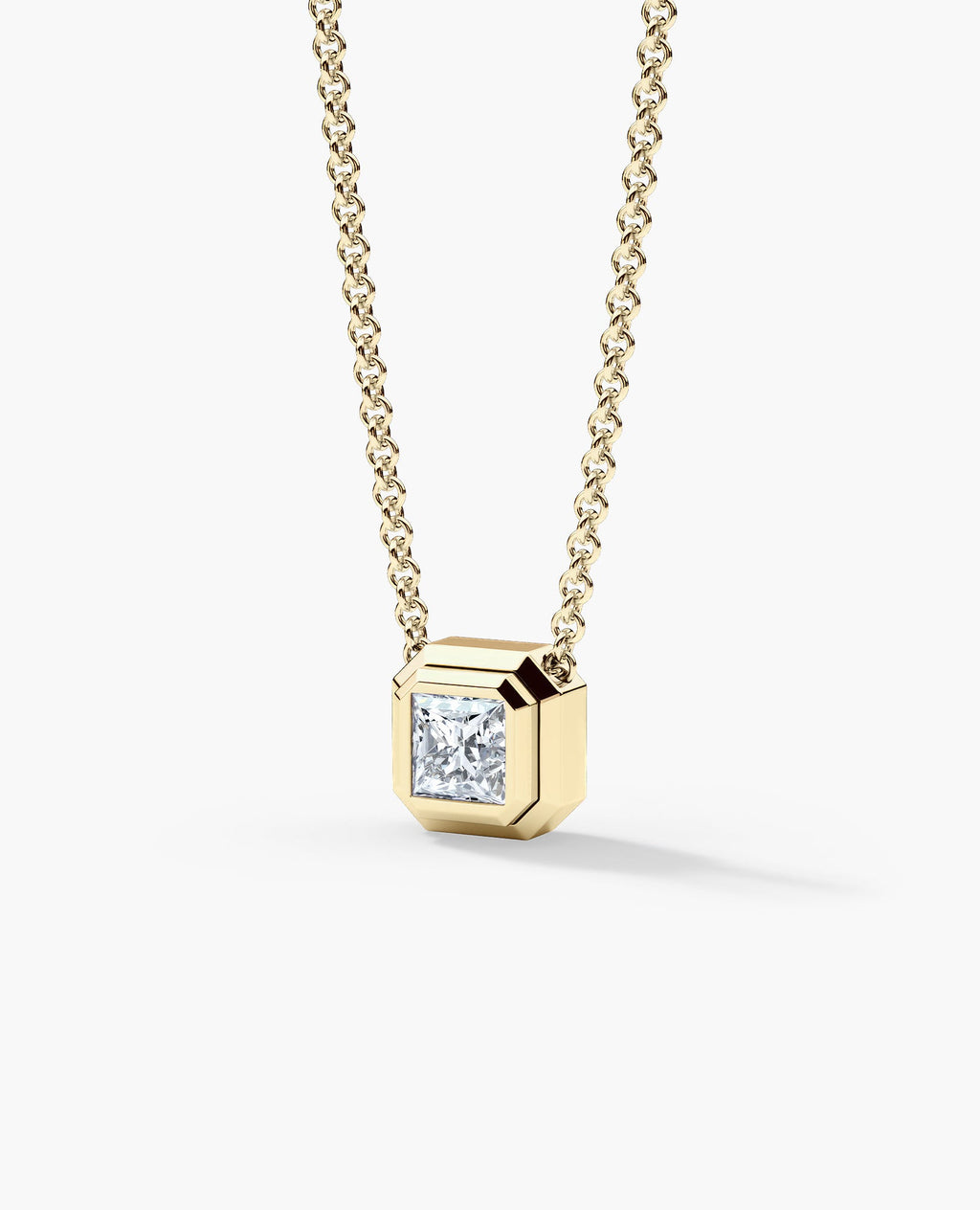 LODE Solitaire Bezel Set Floating Princess Cut Diamond Pendant Necklace