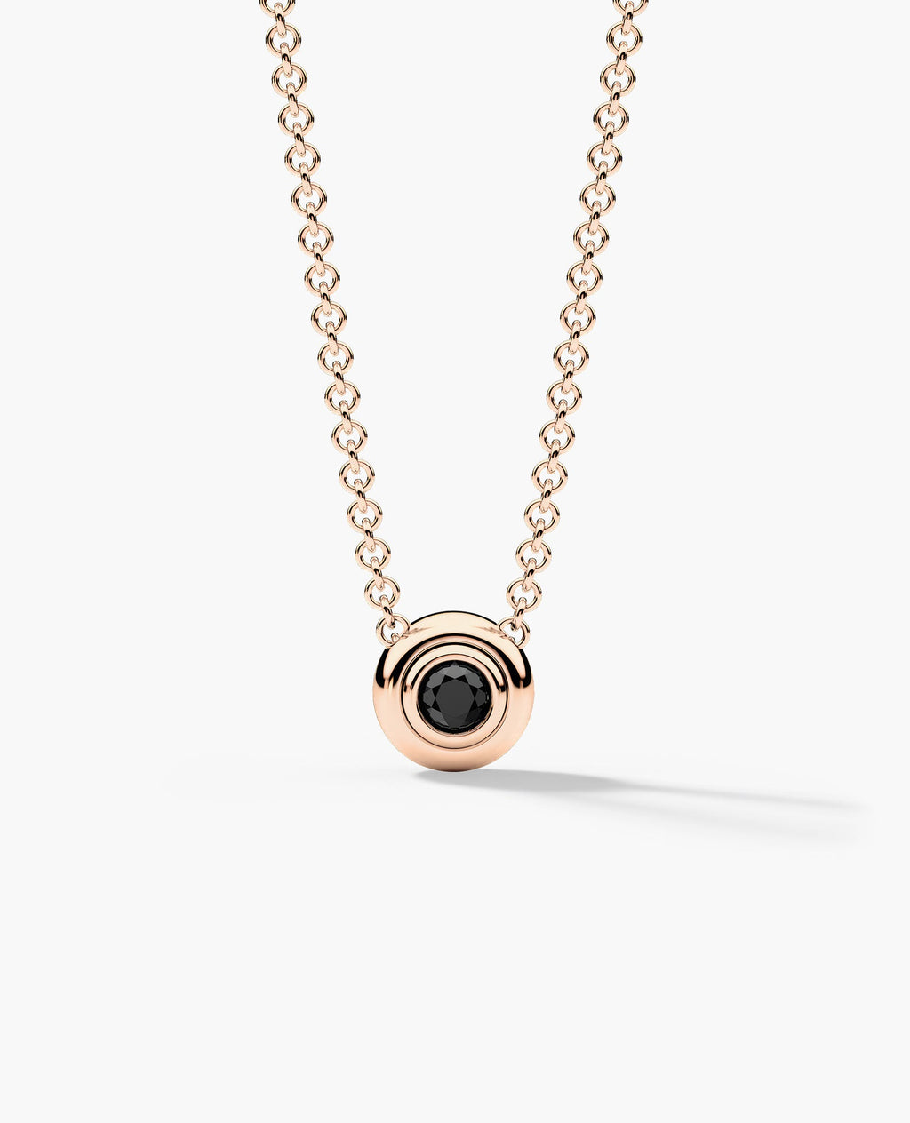 LODE Solitaire Bezel Set Floating Round Cut Black Diamond Pendant Necklace