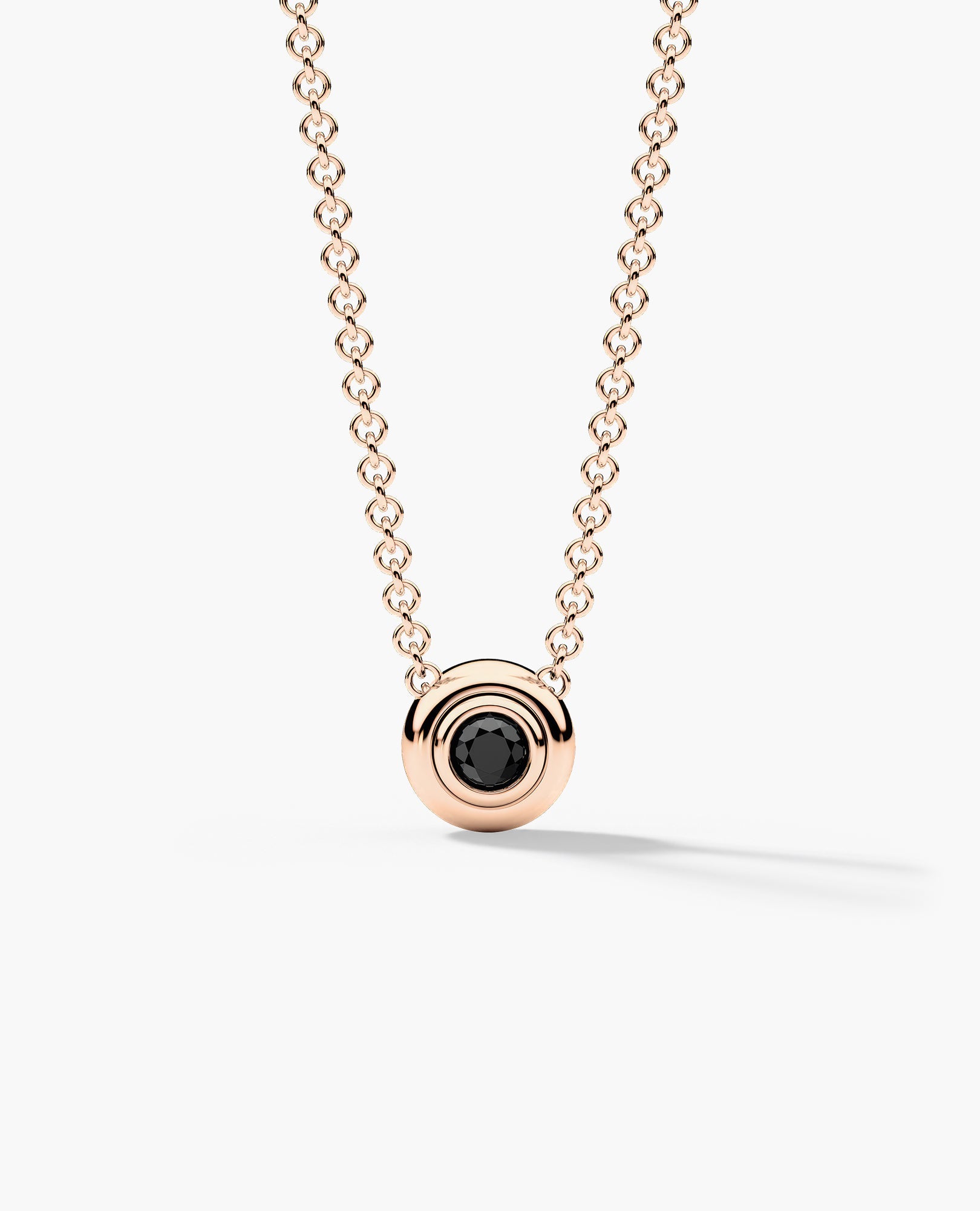 LODE Solitaire Bezel Set Floating Round Cut Black Diamond Pendant Necklace