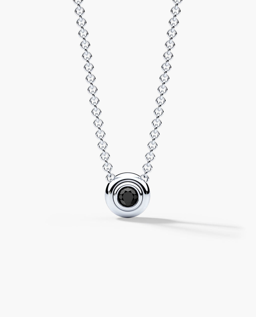 LODE Solitaire Bezel Set Floating Round Cut Black Diamond Pendant Necklace