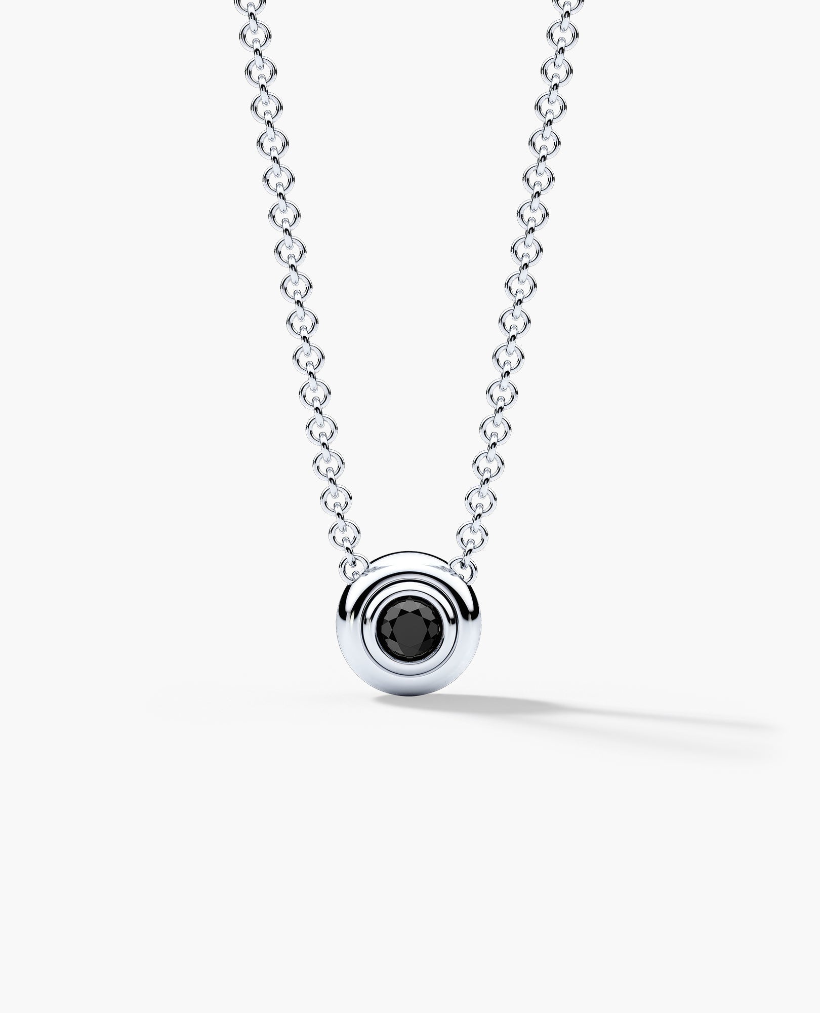 LODE Solitaire Bezel Set Floating Round Cut Black Diamond Pendant Necklace